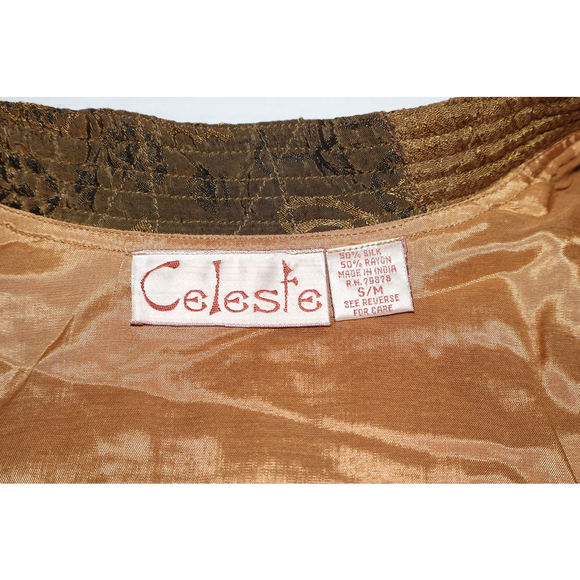Celeste Women's Silk Blend Patchwork Jacket Size Small/Medium Brown Gold Cropped - Picture 6 of 10